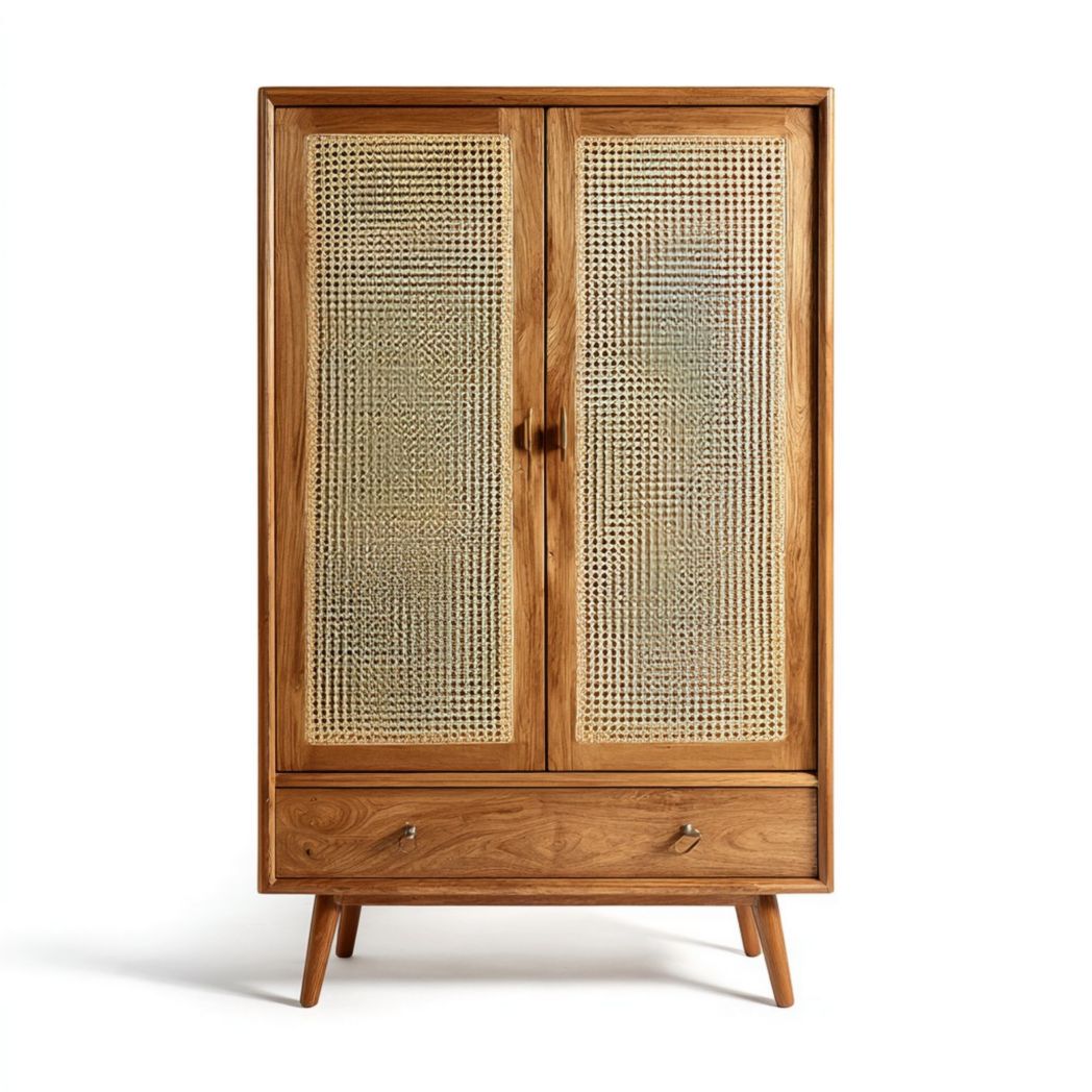 Opbergkast van massief hout voor de eetkamer met bamboe elementen - 90 x 45 x 150